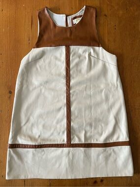 Anthropologie Maeve Faux Vegan Leather Cream and Brown Festival Boho Shift Dress